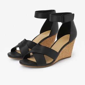 Clarks Black Cork Wedge Sandals – Barely Worn, Size 9